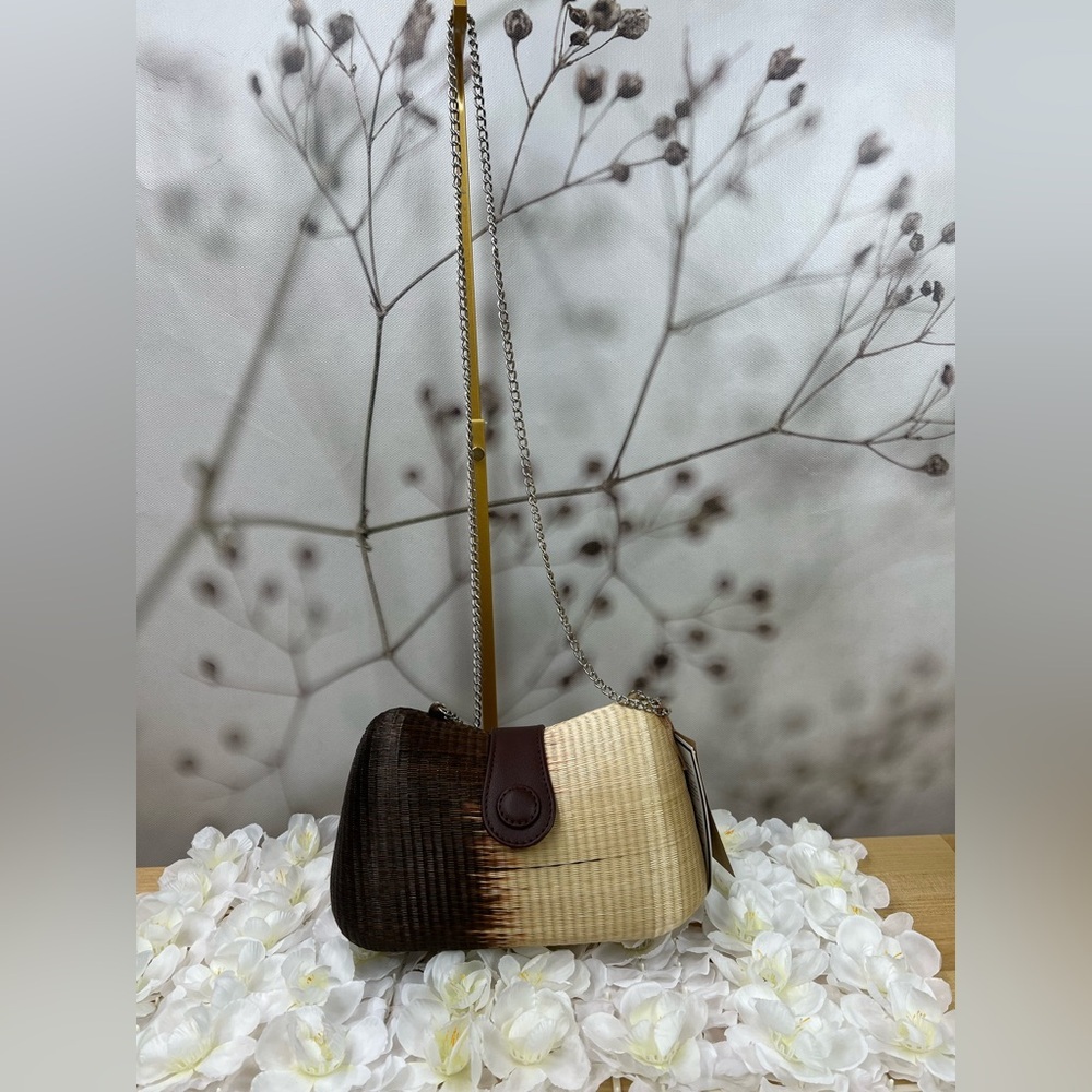 Vintage Le Sac Straw Round Hard Case Purse With Chain Handle NEW - Picture 2 of 9